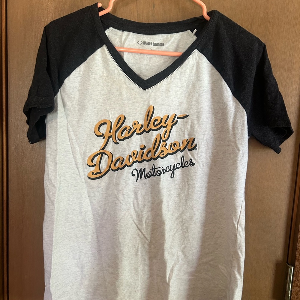 Harley-Davidson Gray and Black Short Sleeve Tee